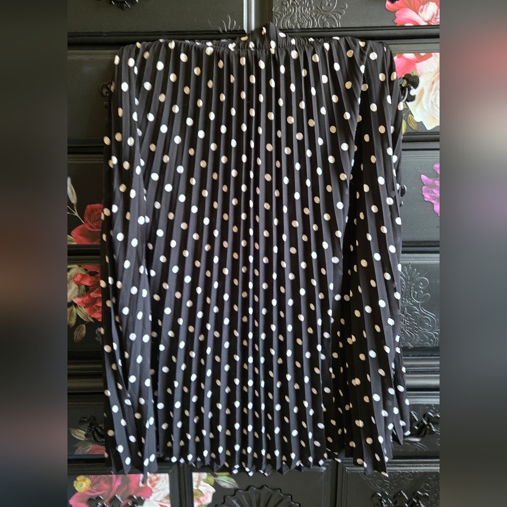 Twik Black and White Pleated A-Line Midi Skirt